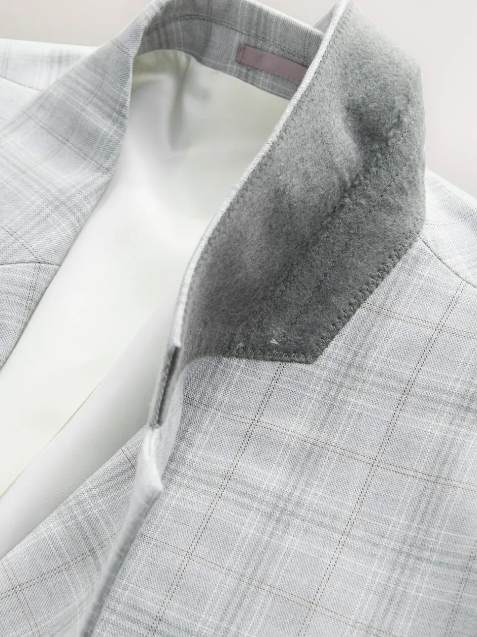Next Light Grey Tailored Fit Check Suit Jacket Online