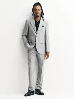 Next Light Grey Tailored Fit Wool Blend Puppytooth Suit Jacket Online