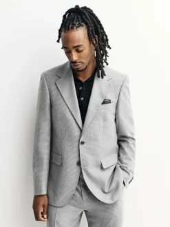 Next Light Grey Tailored Fit Wool Blend Puppytooth Suit Jacket Online