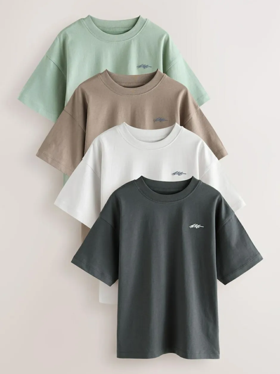 Next Short Sleeve Logo Chest Graphic T-Shirts 4 Pack (3-16yrs) Light Grey/Brown/Dark Grey/Green Sale