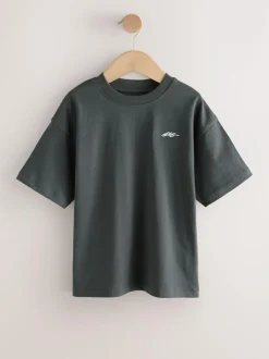 Next Short Sleeve Logo Chest Graphic T-Shirts 4 Pack (3-16yrs) Light Grey/Brown/Dark Grey/Green Sale