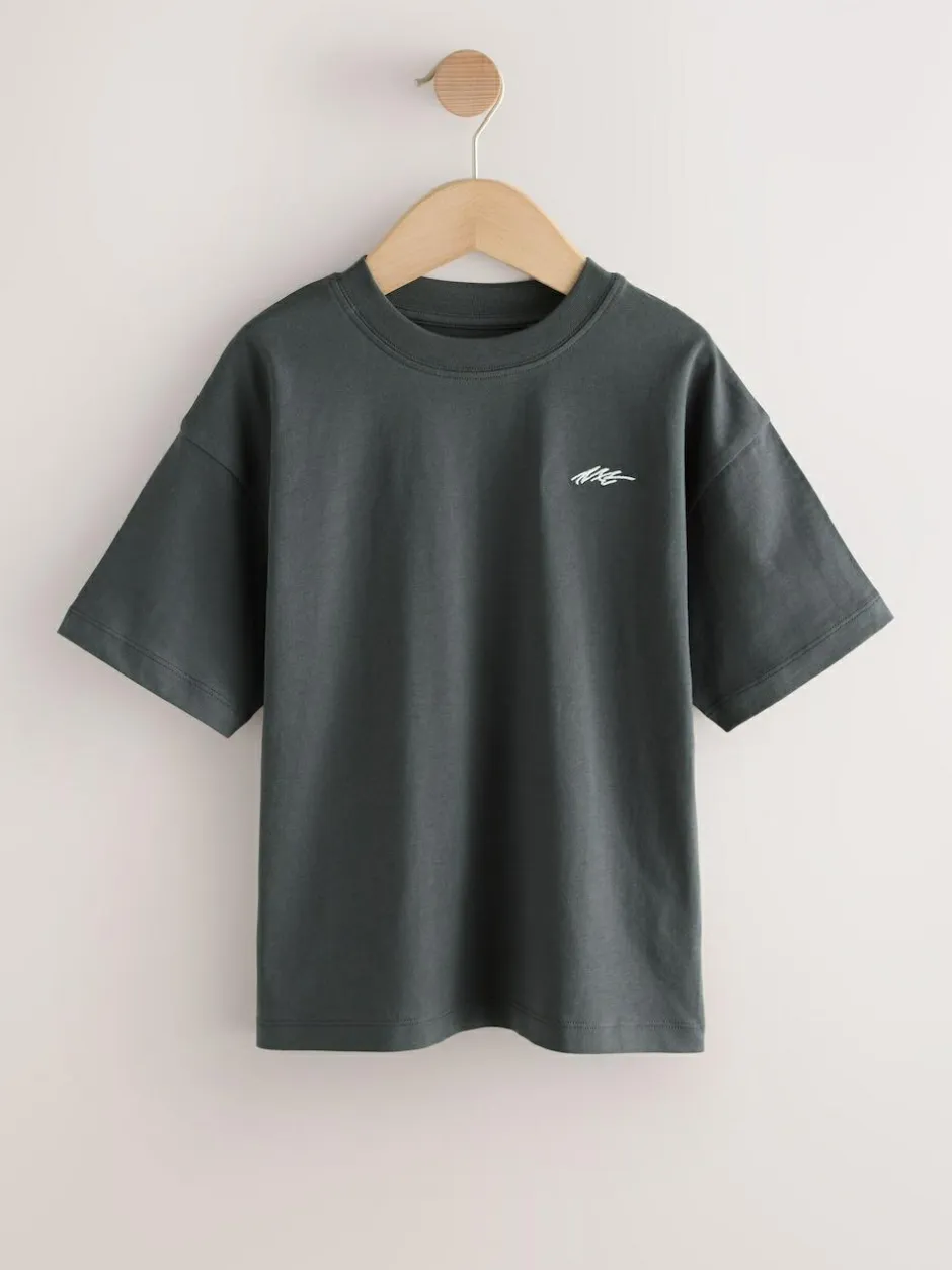 Next Short Sleeve Logo Chest Graphic T-Shirts 4 Pack (3-16yrs) Light Grey/Brown/Dark Grey/Green Sale