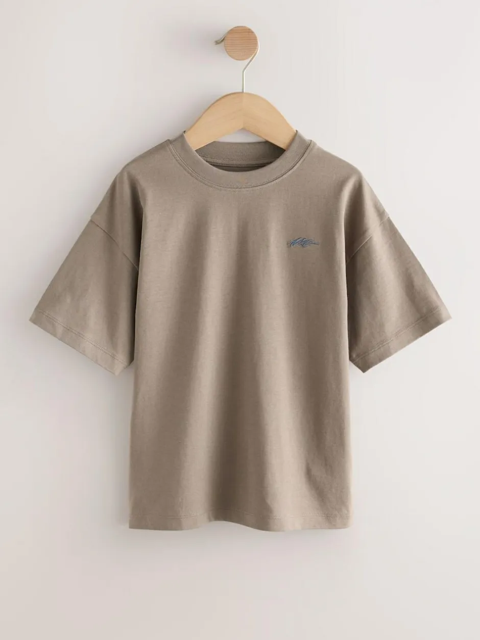 Next Short Sleeve Logo Chest Graphic T-Shirts 4 Pack (3-16yrs) Light Grey/Brown/Dark Grey/Green Sale