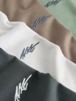 Next Short Sleeve Logo Chest Graphic T-Shirts 4 Pack (3-16yrs) Light Grey/Brown/Dark Grey/Green Sale