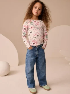 Next Light Pink Floral Long Sleeve Ribbed Top (3-16yrs) Discount