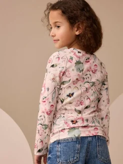 Next Light Pink Floral Long Sleeve Ribbed Top (3-16yrs) Discount