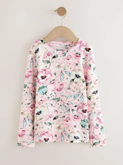 Next Light Pink Floral Long Sleeve Ribbed Top (3-16yrs) Discount
