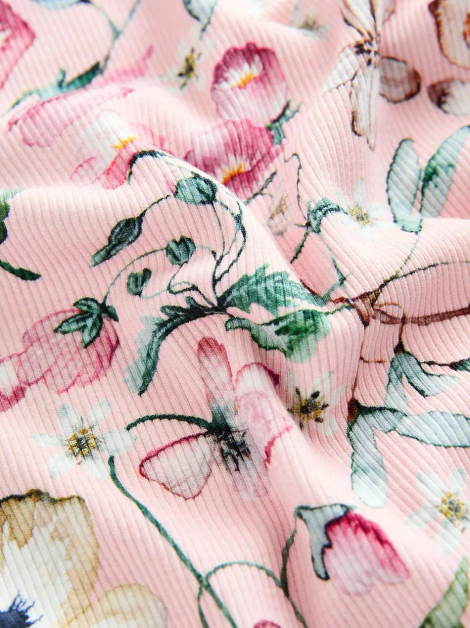 Next Light Pink Floral Long Sleeve Ribbed Top (3-16yrs) Discount