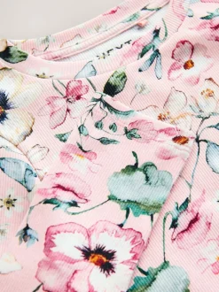 Next Light Pink Floral Long Sleeve Ribbed Top (3-16yrs) Discount