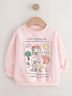 Next Light Pink House Crew Neck Sweatshirt (3mths-7yrs) Clearance