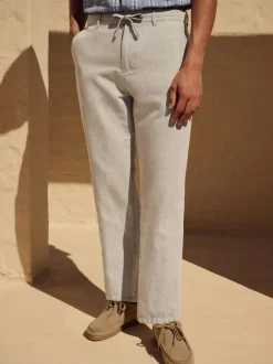 Next Regular Fit Cotton Linen Twill Chino Trousers Light Stone Clearance
