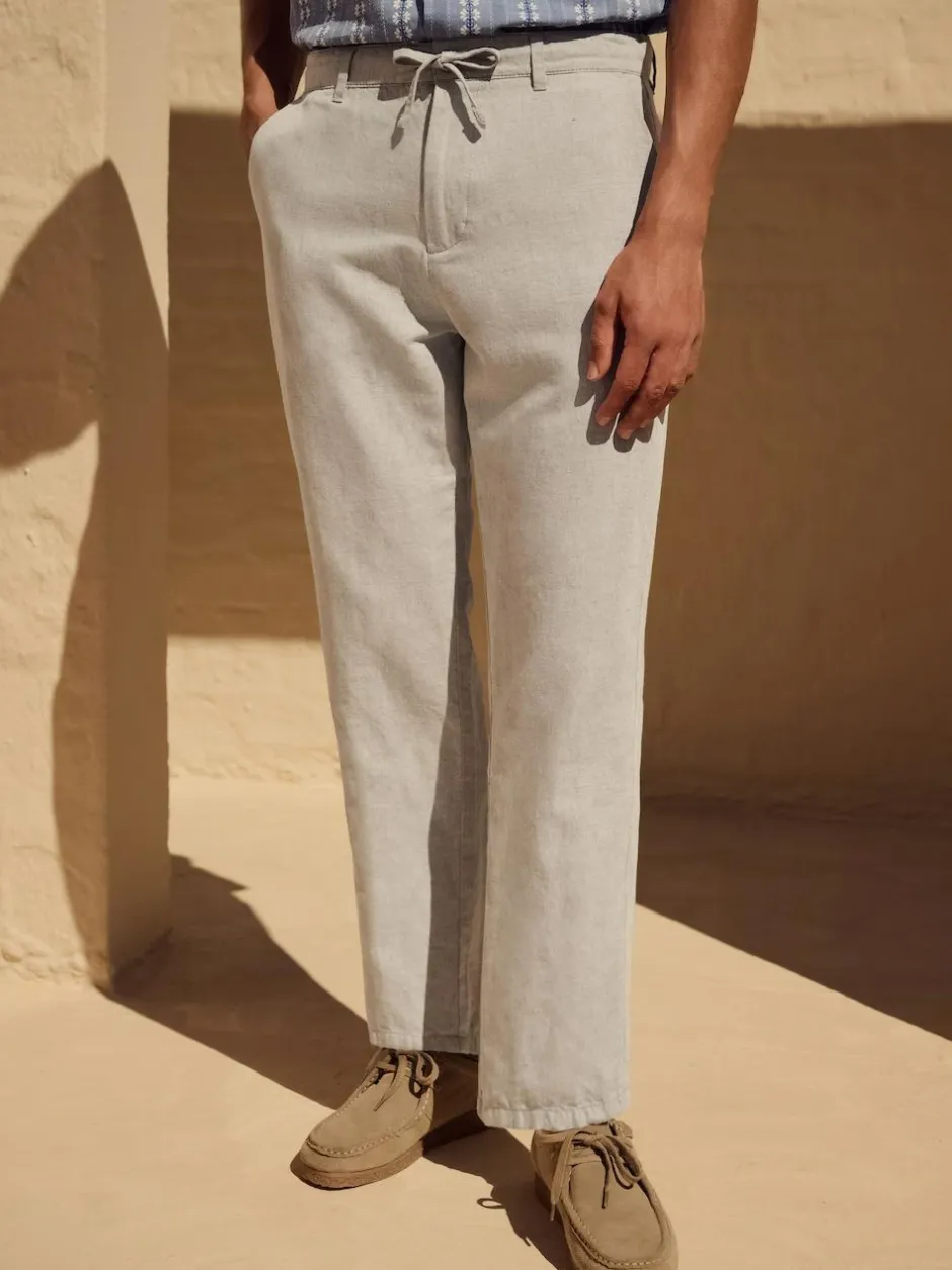 Next Regular Fit Cotton Linen Twill Chino Trousers Light Stone Clearance
