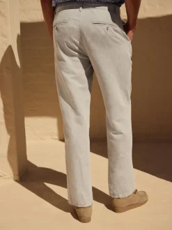 Next Regular Fit Cotton Linen Twill Chino Trousers Light Stone Clearance