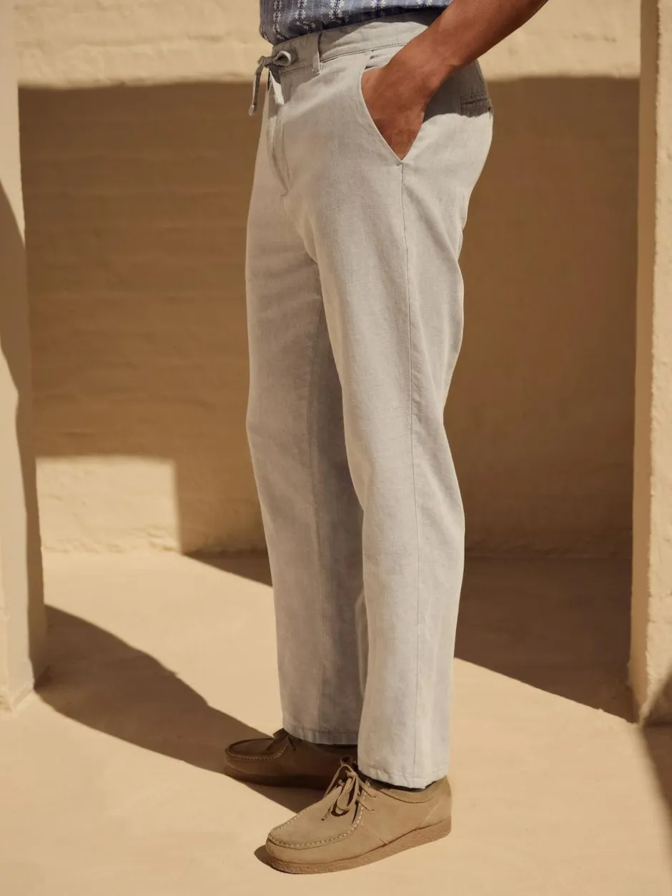 Next Regular Fit Cotton Linen Twill Chino Trousers Light Stone Clearance