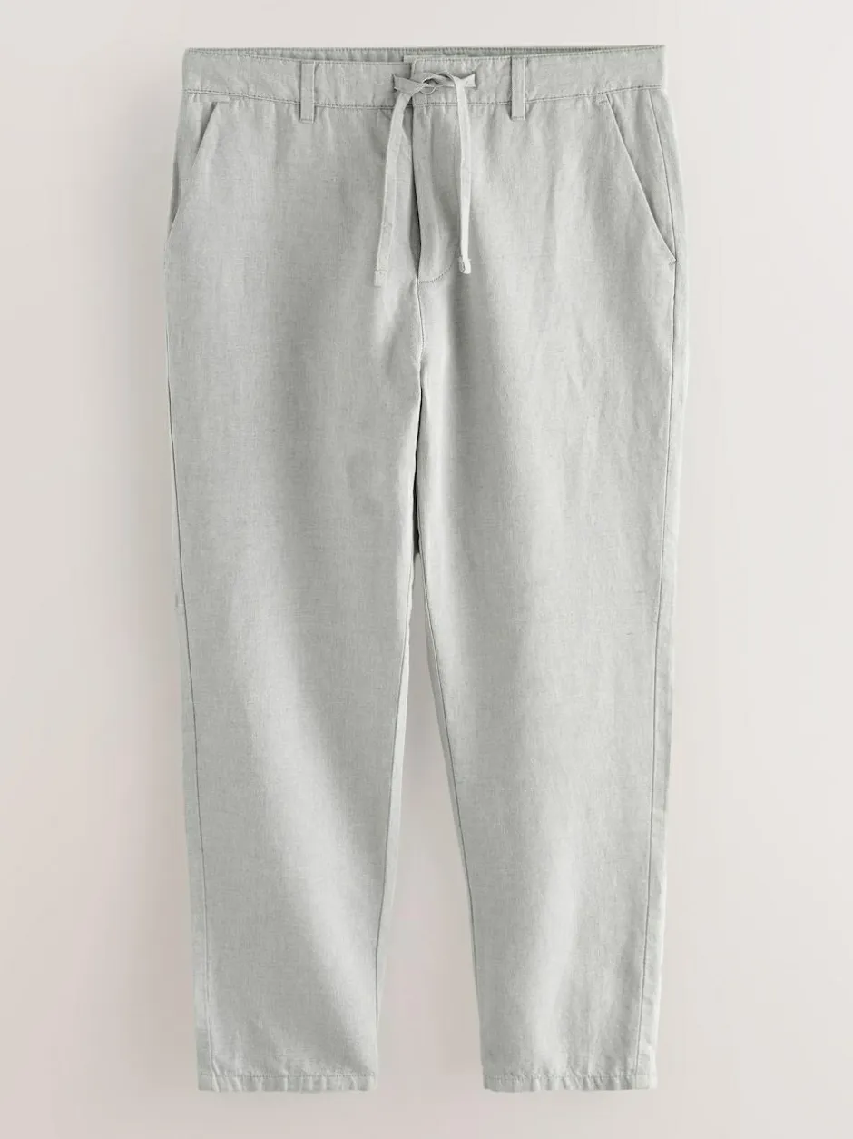 Next Regular Fit Cotton Linen Twill Chino Trousers Light Stone Clearance