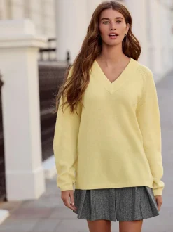 Next Light Yellow N.Premium 100% Merino Wool V-Neck Jumper Clearance