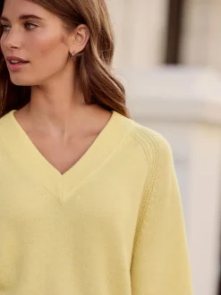Next Light Yellow N.Premium 100% Merino Wool V-Neck Jumper Clearance