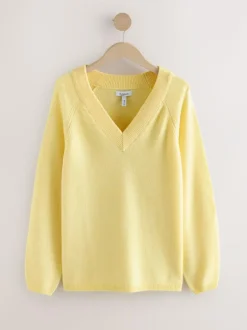 Next Light Yellow N.Premium 100% Merino Wool V-Neck Jumper Clearance