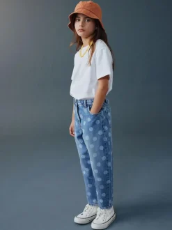 Next Lightwash Polka Dot Barrel Jeans (3-16yrs) New