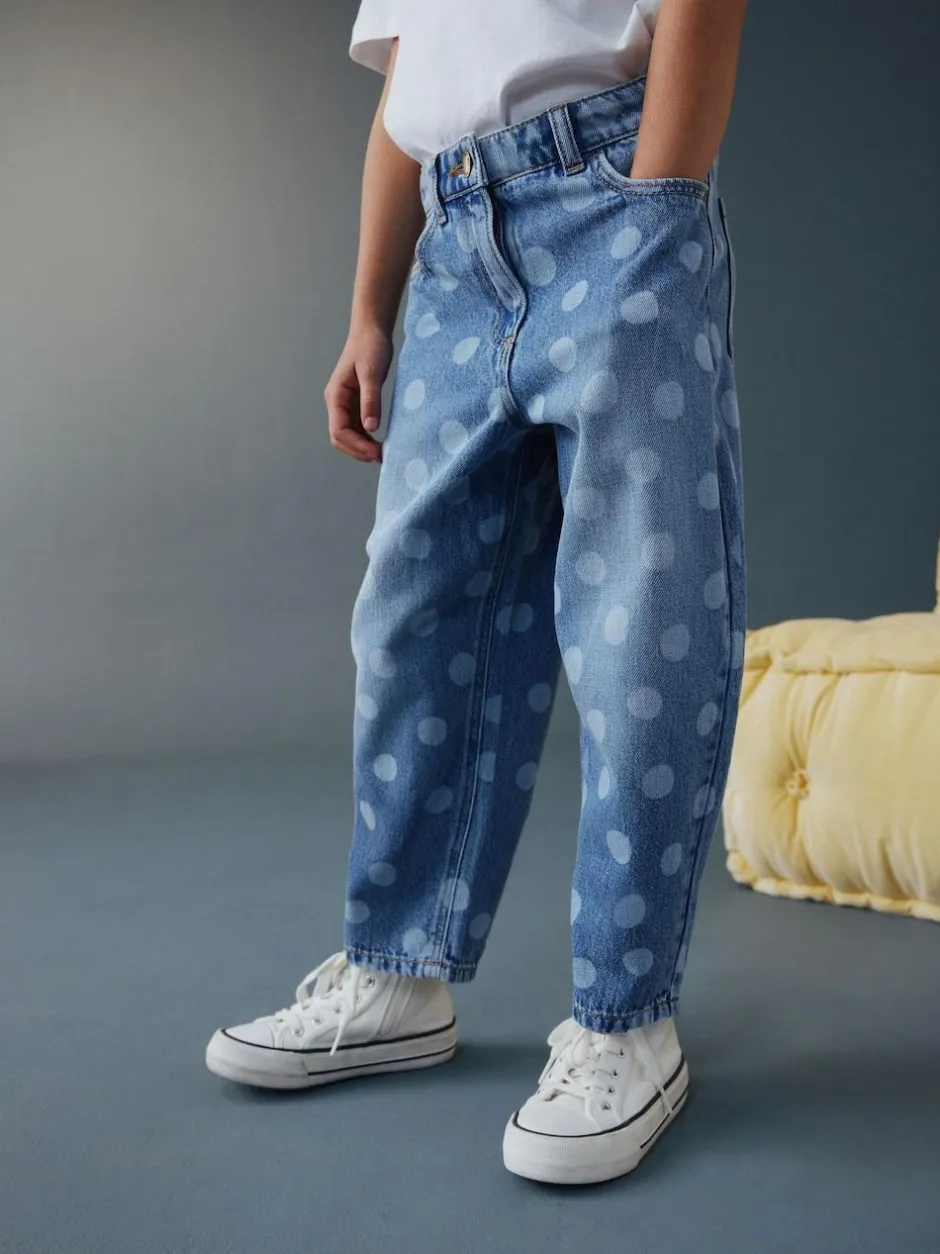Next Lightwash Polka Dot Barrel Jeans (3-16yrs) New
