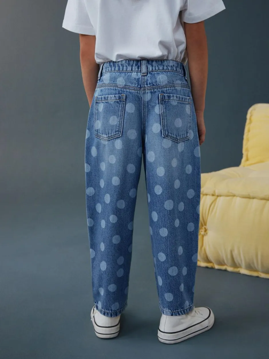 Next Lightwash Polka Dot Barrel Jeans (3-16yrs) New