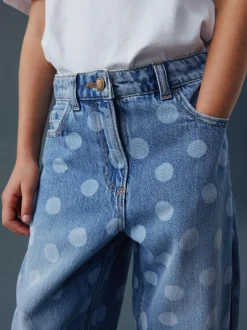 Next Lightwash Polka Dot Barrel Jeans (3-16yrs) New