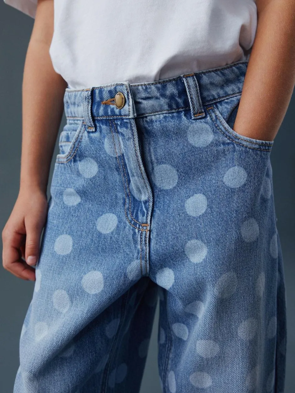 Next Lightwash Polka Dot Barrel Jeans (3-16yrs) New