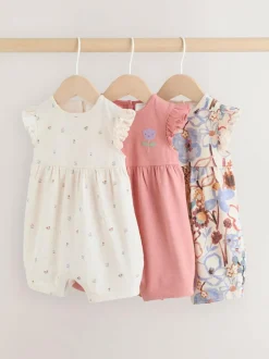 Next 3 Pack Baby Rompers Lilac and Ecru