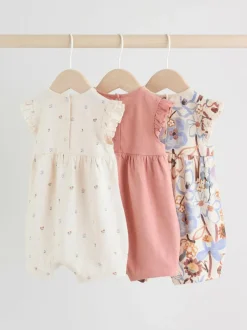 Next 3 Pack Baby Rompers Lilac and Ecru