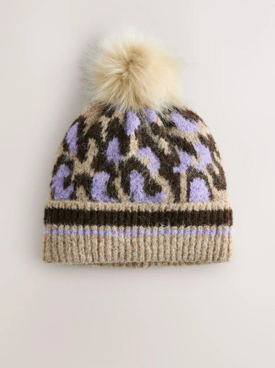 Next Knitted Pom Hat Lilac Animal