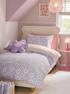 Next Duvet Cover and Pillowcase Set Lilac Flower Checkerboard Clearance