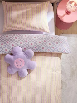 Next Duvet Cover and Pillowcase Set Lilac Flower Checkerboard Clearance