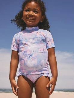 Next Short Sleeved Sunsafe Swim Set (3mths-10yrs) Lilac Purple Butterfly Foil New