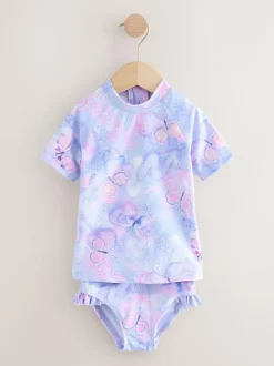 Next Short Sleeved Sunsafe Swim Set (3mths-10yrs) Lilac Purple Butterfly Foil New