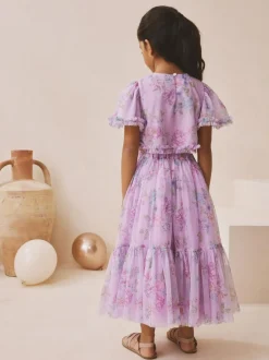 Next Lilac Purple Floral Embellished Top and Skirt Lehenga Set (3-16yrs) Hot