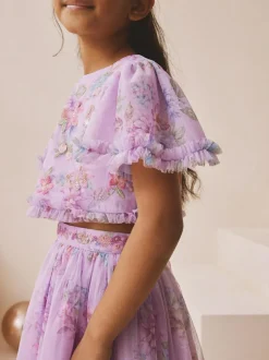 Next Lilac Purple Floral Embellished Top and Skirt Lehenga Set (3-16yrs) Hot