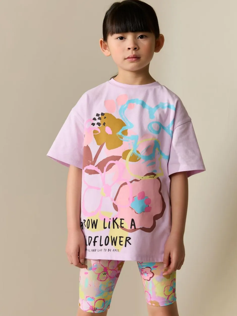 Next T-Shirt and Cycle Shorts Set (3-16yrs) Lilac Purple Floral Sale