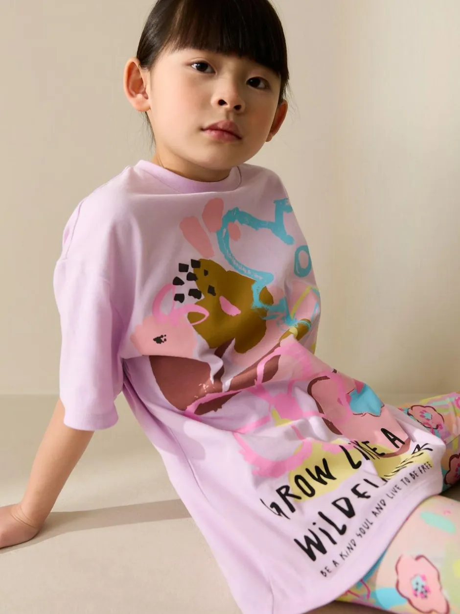 Next T-Shirt and Cycle Shorts Set (3-16yrs) Lilac Purple Floral Sale