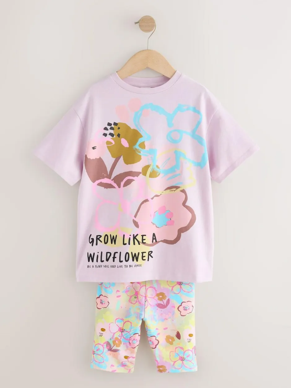 Next T-Shirt and Cycle Shorts Set (3-16yrs) Lilac Purple Floral Sale