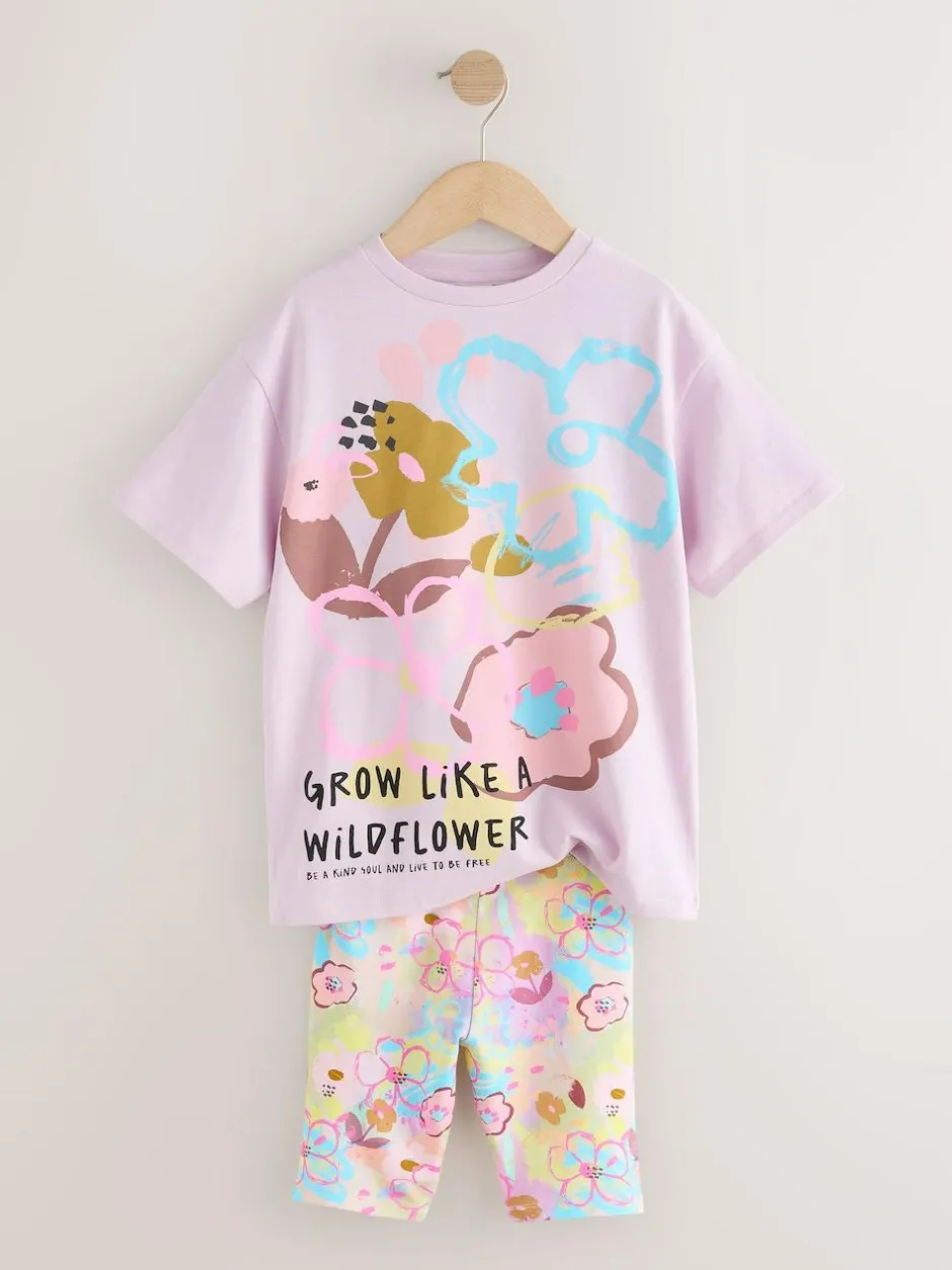 Next T-Shirt and Cycle Shorts Set (3-16yrs) Lilac Purple Floral Sale