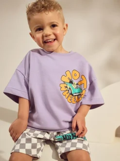 Next Lilac Purple Hot Wheels Check Short T-Shirt Set (9mths-8yrs) Best