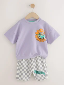 Next Lilac Purple Hot Wheels Check Short T-Shirt Set (9mths-8yrs) Best