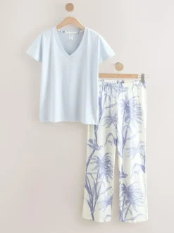 Next Short Sleeve Pyjamas Lilac Purple Palm Clearance