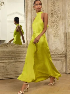 Next Lime Green Textured Satin Halter Sleeveless Midi Dress Online