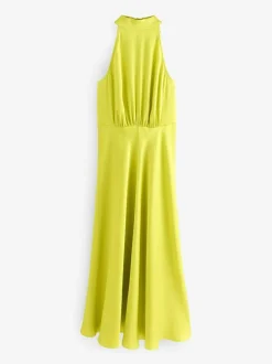 Next Lime Green Textured Satin Halter Sleeveless Midi Dress Online