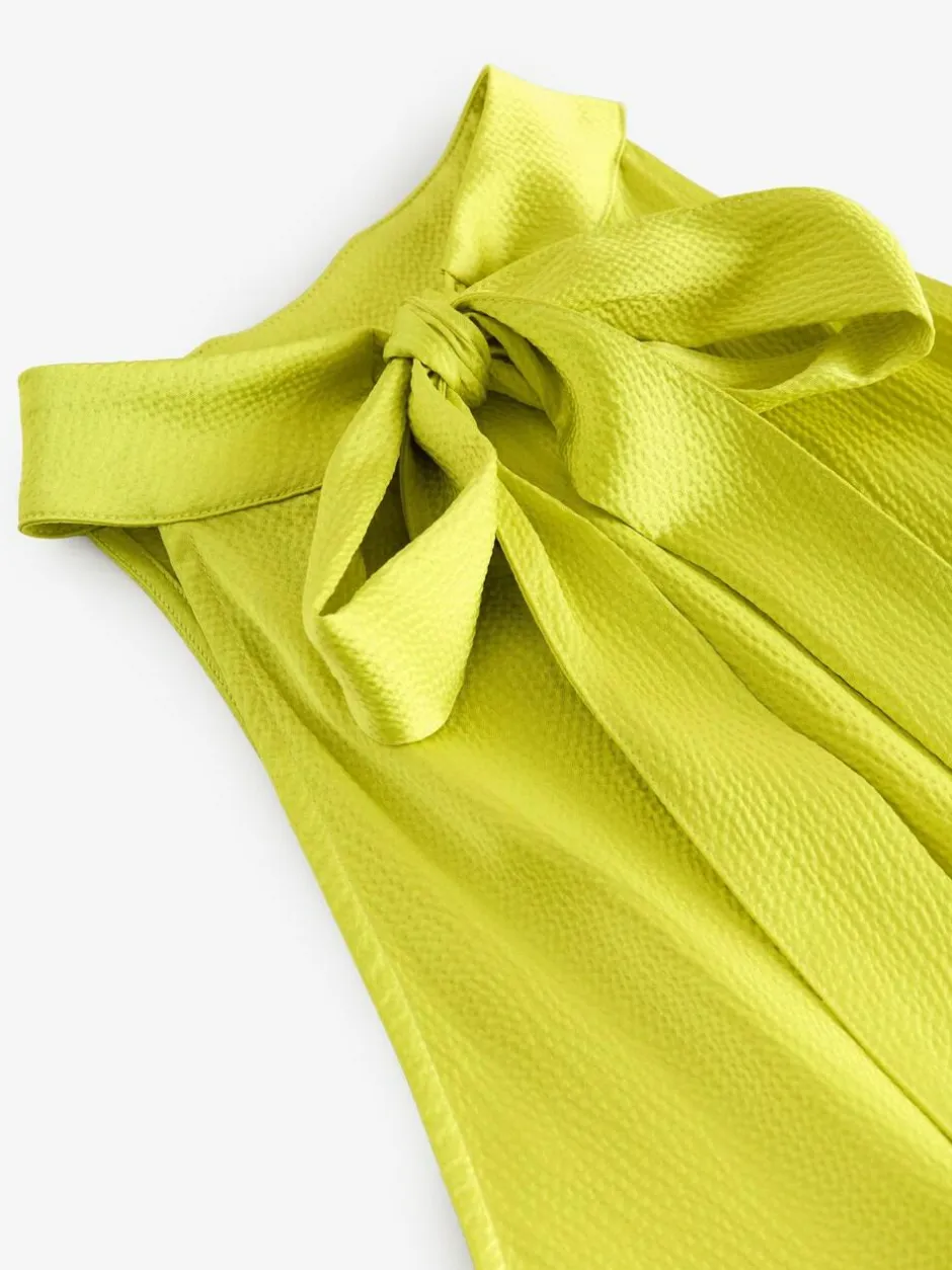 Next Lime Green Textured Satin Halter Sleeveless Midi Dress Online