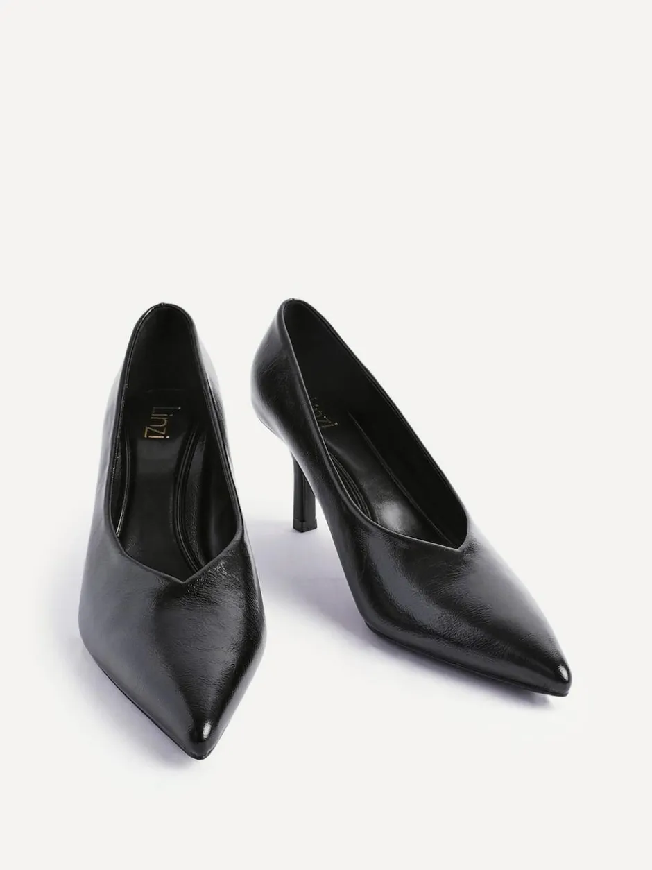 Linzi Bellamy V-Shaped Closed Toe Court Heels Black Discount