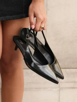 Linzi Elvira Kitten Heel Slingback Courts Black Hot