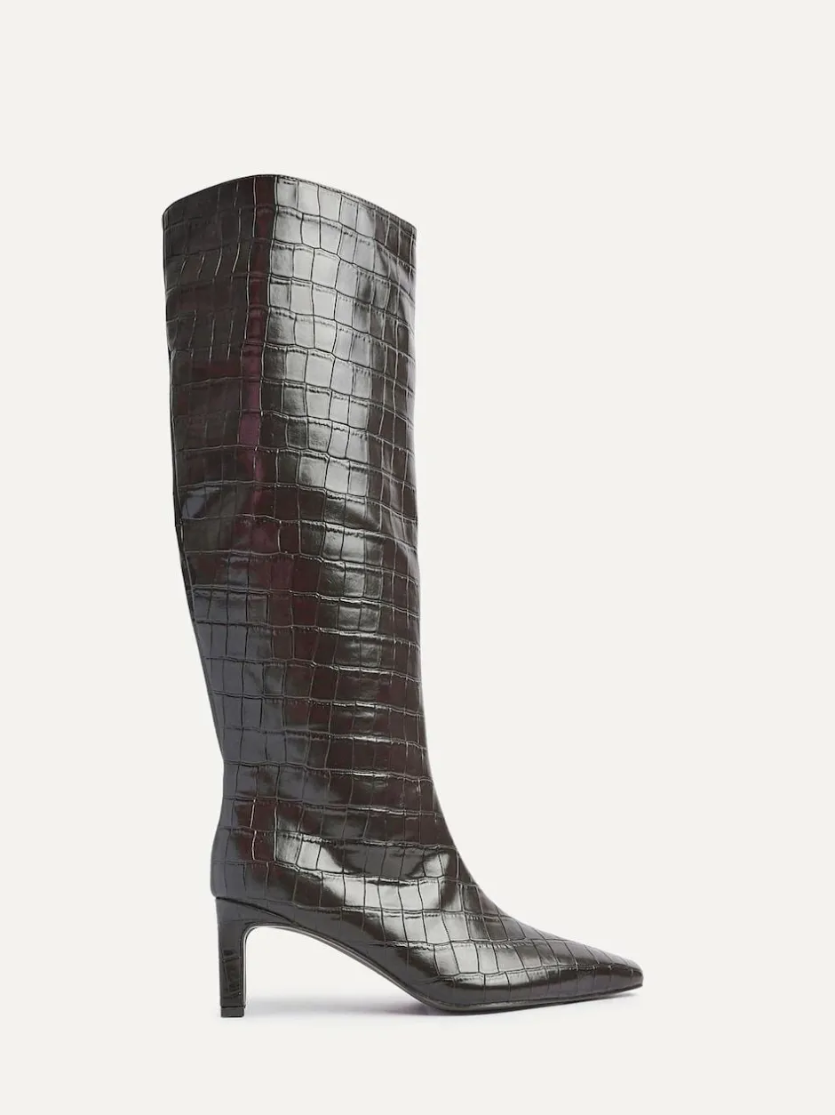 Linzi High Leg Uptown Slim Block Heel High Leg Boots Black Outlet