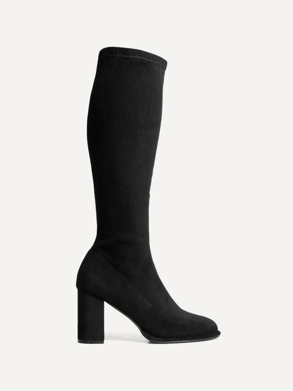 Linzi Black Kylie Stretch High Leg Block Heeled Boots Best